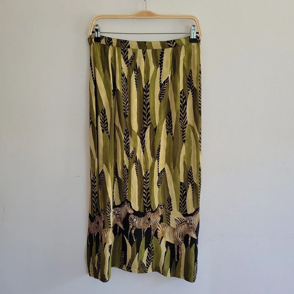 California Krush Midi Straight Skirt Large Zebra Print Pull On Boho Maximalist